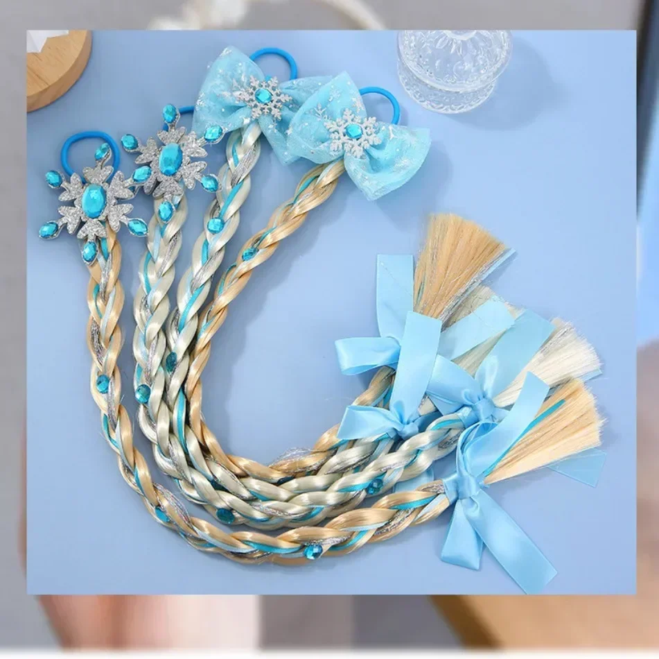 Mädchen Schneeflocke Haars chleife Kinder Regenbogen Haar gummi Prinzessin Zubehör Kleinkind Schneeflocke Gummibänder Baby zubehör Haar bänder Geflecht – Detail 1