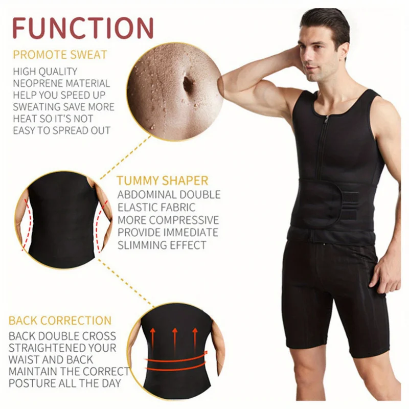 Men's Body Belt Gym Fitness Soft Breathable Double Strap Sweat Weight Loss Sauna Vest