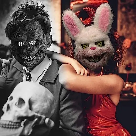 Full Face Mask Bloody Plush Rabbit Mask Simulated Bloody Bear Head Horror Facepiece Cosplay Prop Halloween Ghost Festival Role Dressing Adults