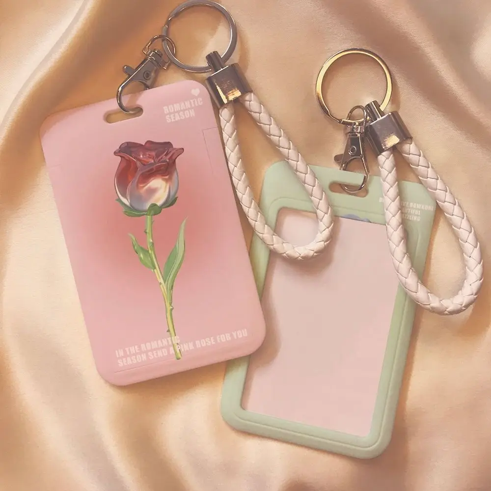 1pcs Women Men Red Flower Business Card Holder Cartoon Cute Pink Credit Card Holders Love Bank ID Holders Badge Cover Case
