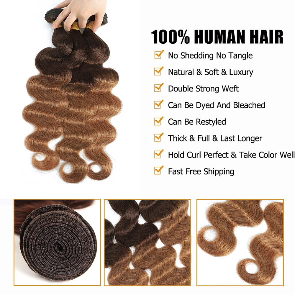 Body Wave Bundles Human Hair Brazilian Hair Weave Bundles Ombre Colored 1b/27 Virgin Raw Extensions 1/3/4 PCS human hair bundles