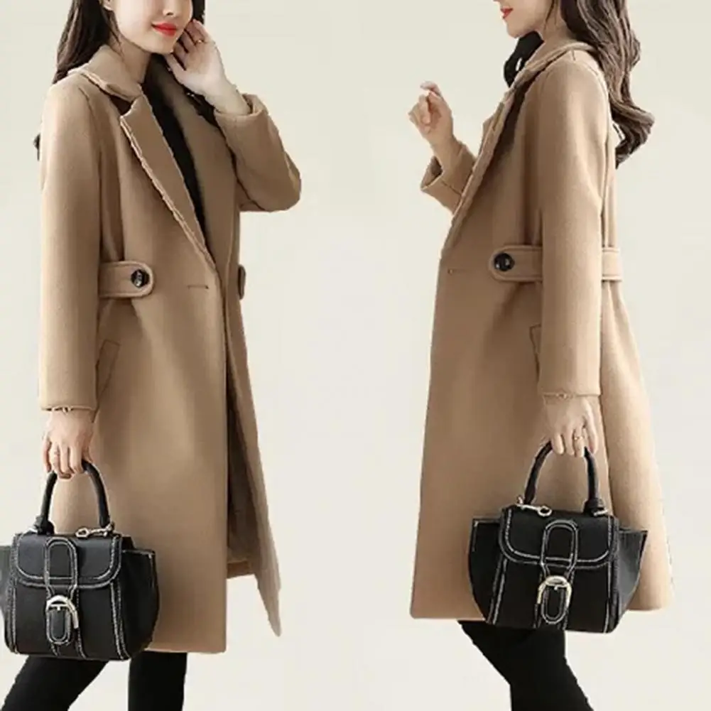 

Belted Women Overcoat Women Overcoat Stylish Mid-length Women's Overcoat Thick Solid Color Turn-down Collar Belted for Fall