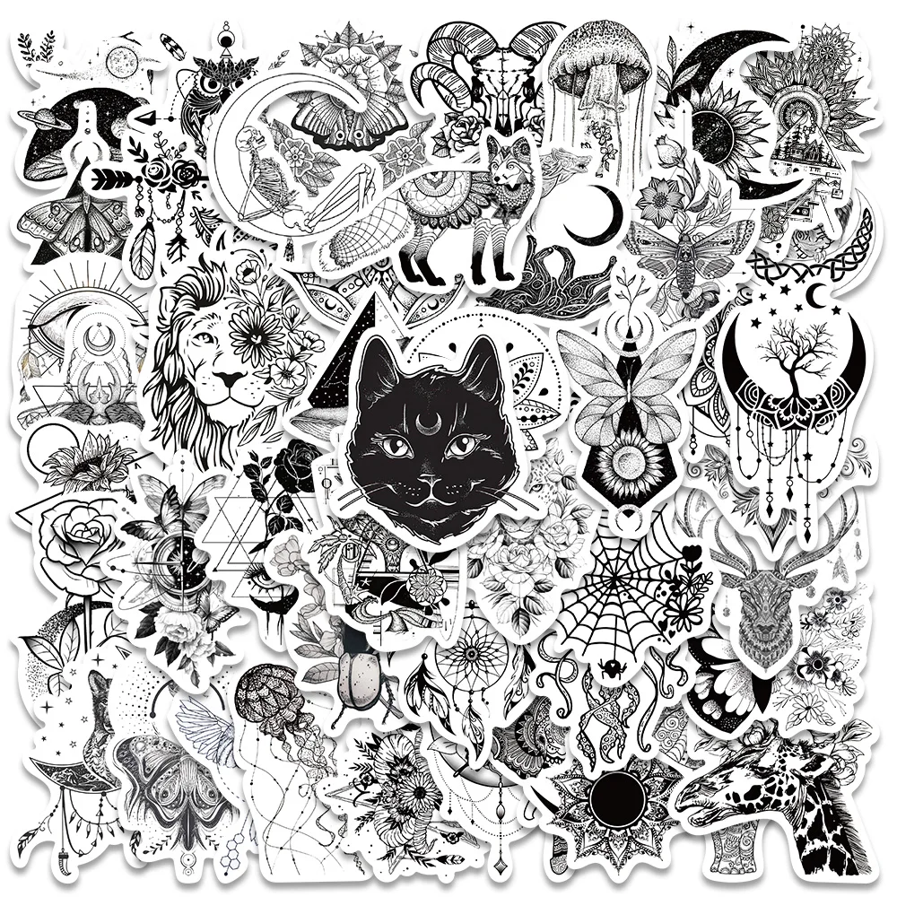 

50PCS Gothic Horror Animal Black and White Aesthetics Graffiti Stickers Luggage Fridge Laptop Waterproof Classic Gift Sticker