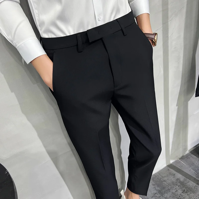 

2023 Men Formal Business Trousers Fashion Male Clothing Slim-Fit Suit Pants Casual Nine-Point Pant High-Quality Dress