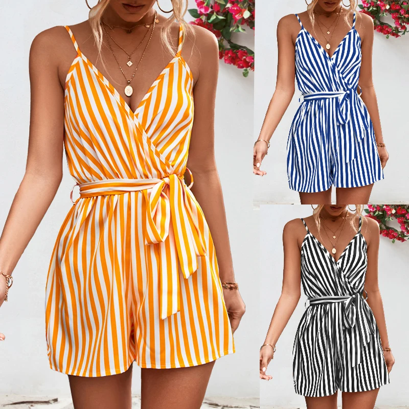 

2023 New Amazon Independent Station Hot Selling eBay Popular Cross border European and American Women's V-neck Strap Jumpsuit