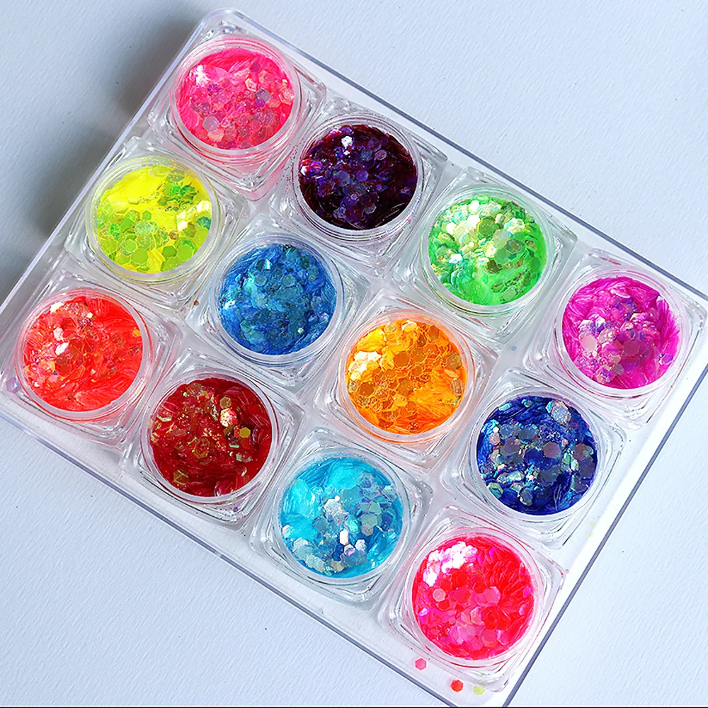 

12Pcs Fairy Dust Chunky Cosmetic Mixed Glitter - Festival Dance MUA Eye Shadow Face Body Nail Art Tattoo Clubbing Nail Glitter