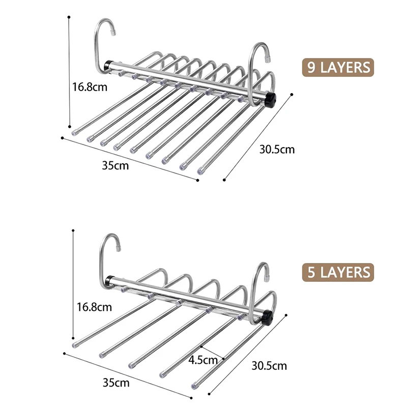Telescopic Folding Multi-Functional Multi-Layer Trouser Rack Stainless Steel Clothes Rack Wardrobe Organiser Space Saving Tool 6