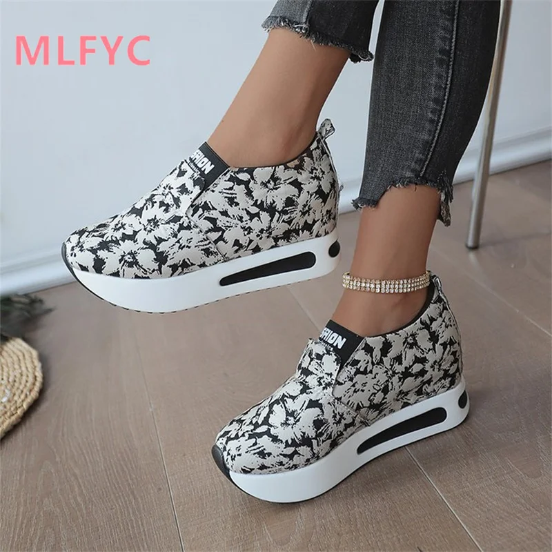Women's Spring New Casual Female Singles Round Toe Wedge Heels Elevated Casual Ladies Shoes Simple Shoes Mujer