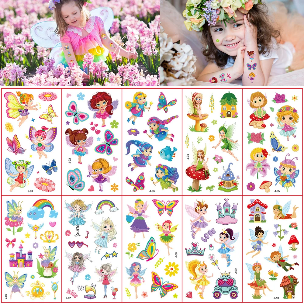 

10Sheet/Set Flower Fairy Cartoon Temporary Tattoos Stickers for Kids Girls Boys Art Fake Tatoo Waterproof