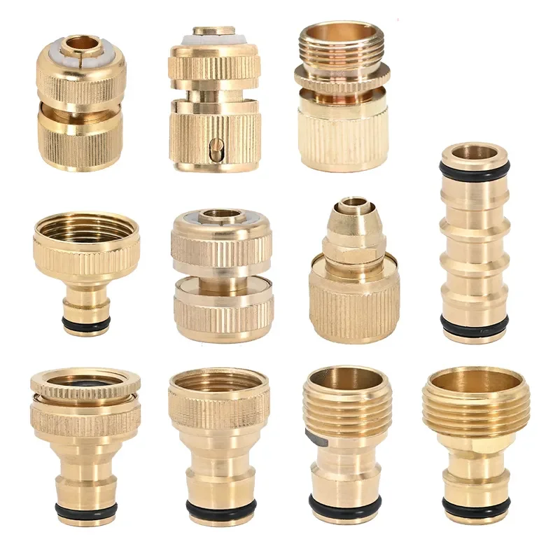 Brass Hose Quick Connector Water Gun Water Stop Nozzle Pipe Connection 1/2" 3/4“ 1" Irrigation Coupling Adapter Copper Hose 2