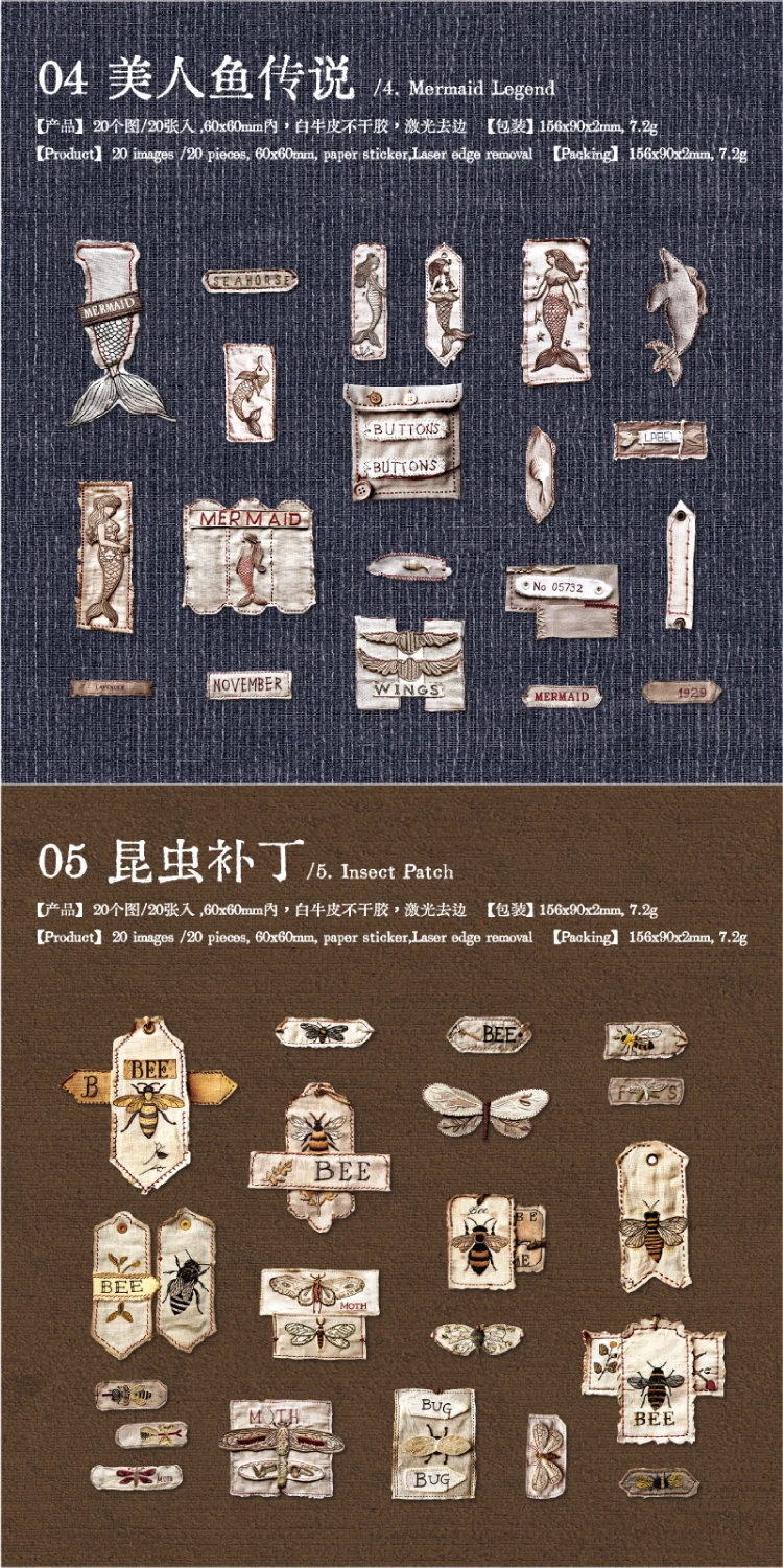 Journal GO 20 Stück Vintage-Stoffanhänger-Aufkleber, kreativer Retro-Stil, Aufkleber für Scrapbooking, Collage, Junk-Journal-Karte, DIY-Assets – Detail 15
