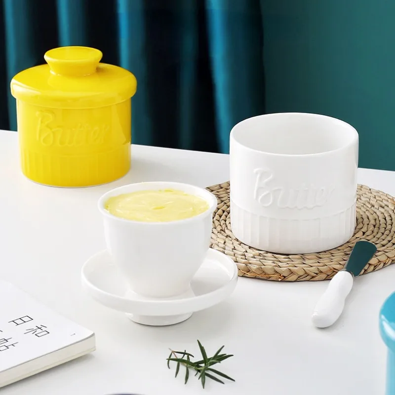 Ceramic Butter Keeper Crock for Counter Porcelain Fresh Spreadable French Butter Organizer Cheese Storage Dish Container 180ml