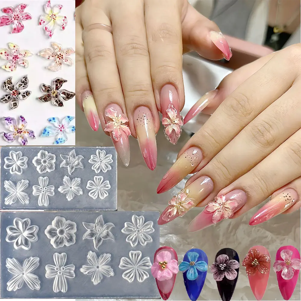 3D 꽃 네일 아트 몰드 실리콘 벚꽃 조각 몰드 DIY 레진 꽃 장식 도구 재사용 가능한 네일 조각 템플릿