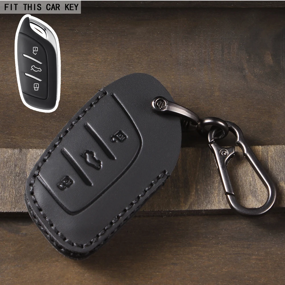 Elegant 3-Button Leather Key Cover Case