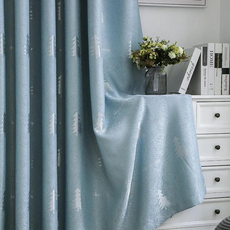 

Popangel 2022 Diamond Hemp Thickening Blackout Heat Insulation Gray Christmas Tree Jacquard Modern Living Room Bedroom Curtain