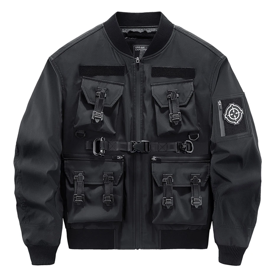 

Куртка-бомбер черная в стиле хип-хоп, с карманами, на молнии