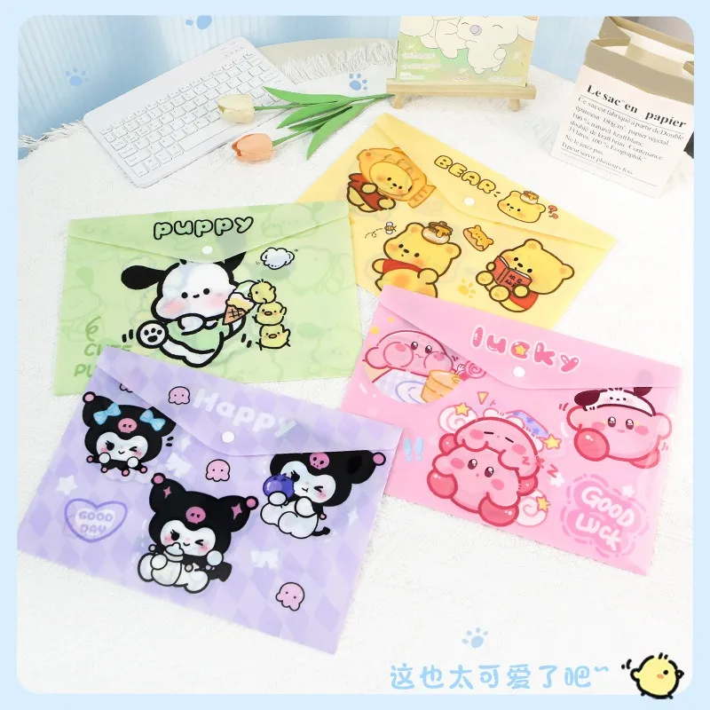 A4 Button File Bag Waterproof Cartoon Paper Storage Bag School Office Supplies Pen Box Storage paper storage bag