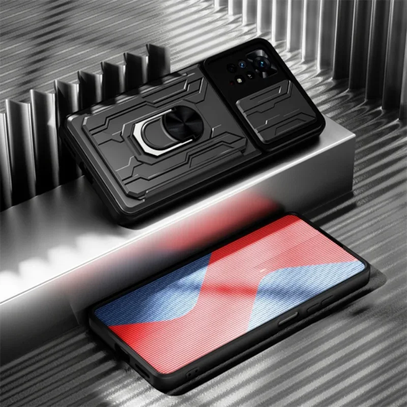 Luxury Shockproof Case with Rotation Metal Ring Stand and Card Slot