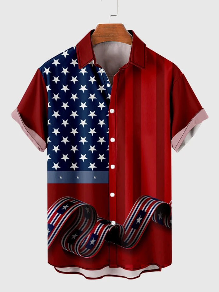 Camisas con estampado 3D de águila y bandera americana para hombre
