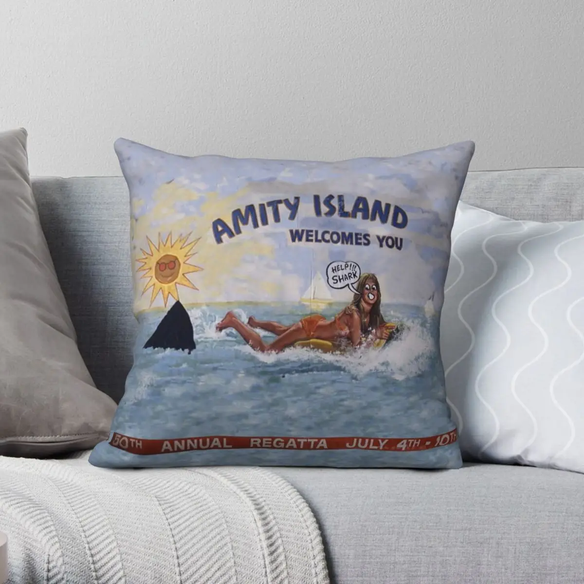 

Welcome To Amity Island Square Pillowcase Polyester Linen Velvet Creative Decorative Pillow Case Home Cushion Cover Wholesale
