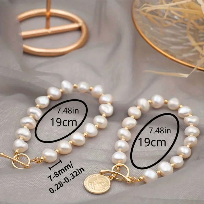 YWYC 7-8 مللي متر الباروك لؤلؤ المياه العذبة سوار للنساء المشبك سحر المرأة سوار لليد هدايا عيد الميلاد