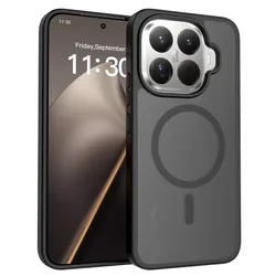 Magnetic Matte Shockproof Case with Magsafe Wireless Charging and Hard Acrylic Soft Frame Cover for Xiaomi 17T Pro (Black)