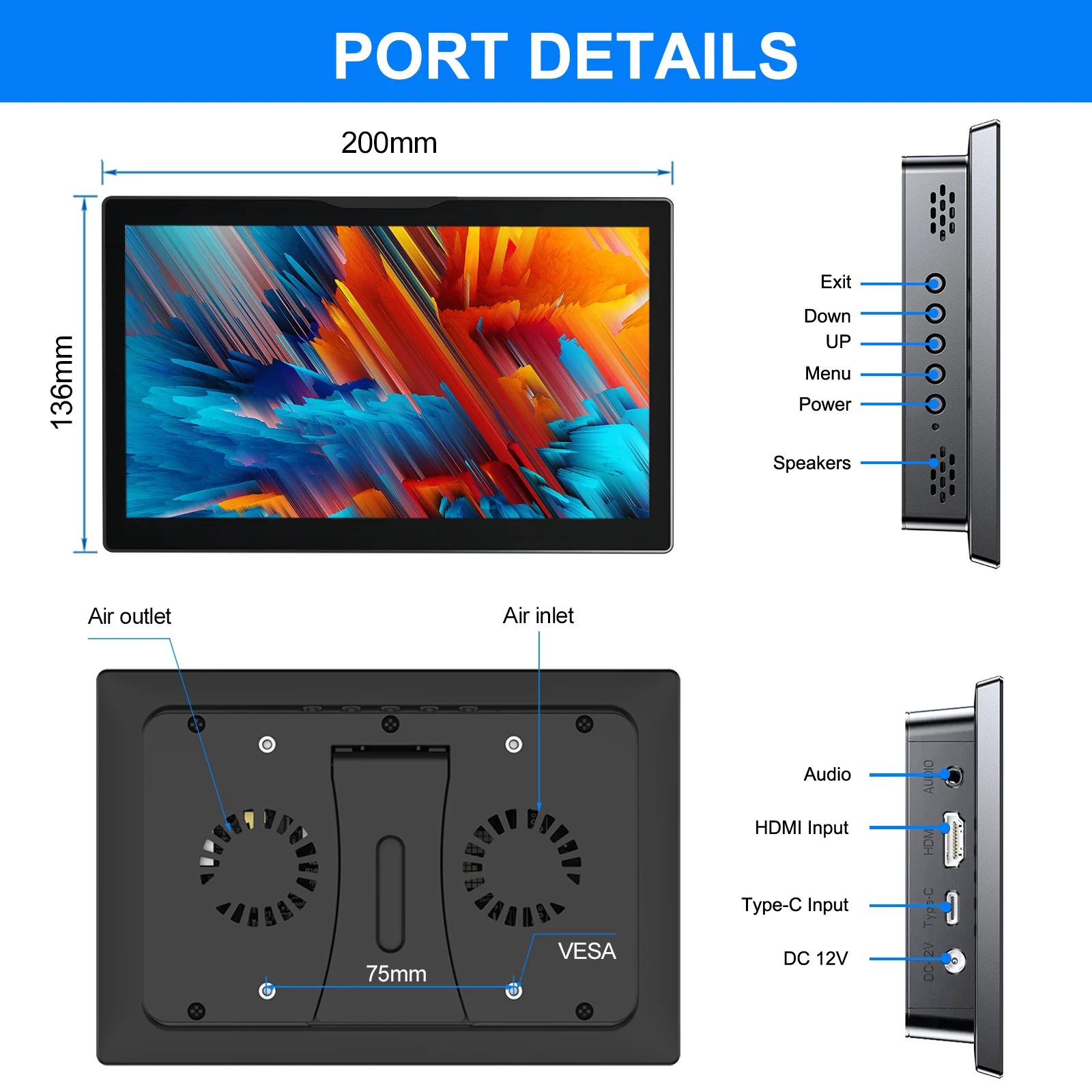 HOWENS 8인치 라즈베리 파이 터치 스크린 IPS 1280x800 HD LCD HDMI- 디스플레이 (RPI 4B 3B+ 3B PC용 보조 화면 휴대용 모니터)