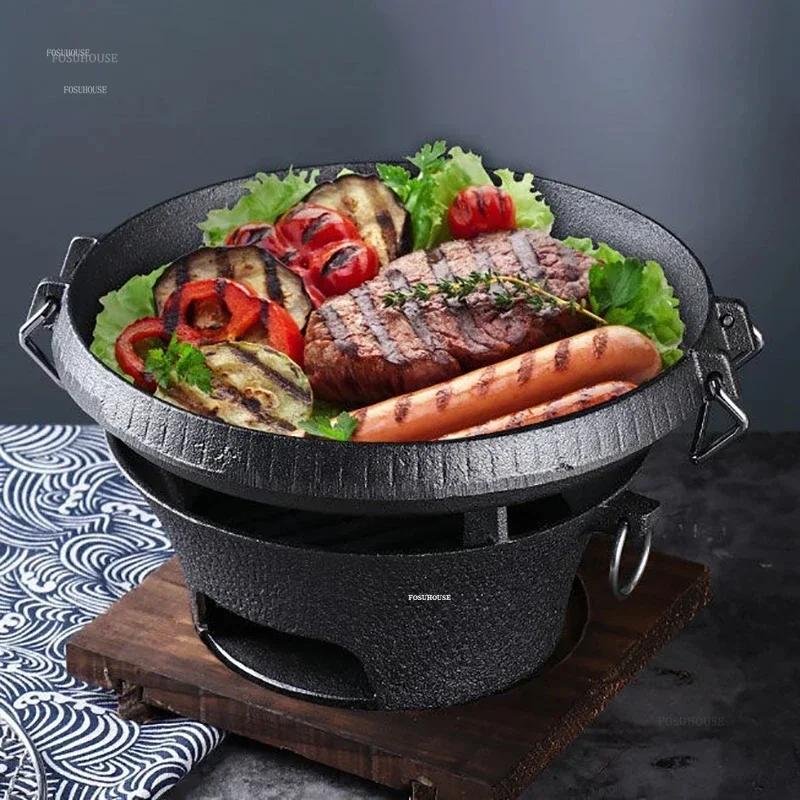 Outdoor Camping Furnace Grill Stand Old-fashioned Cast Iron Fire Pits Indoor Brazier Rack Heater Home Carbon Fired Tea Stove H