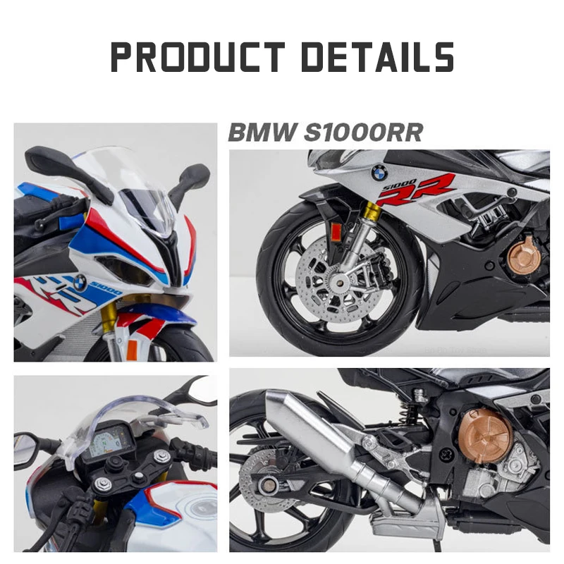 1/12 BMW S1000RR 합금 다이캐스트 오토바이 모델 장난감 컬렉션 취미 쇼크 업소버 오프로드 오토바이 장난감 자동차, 어린이 선물