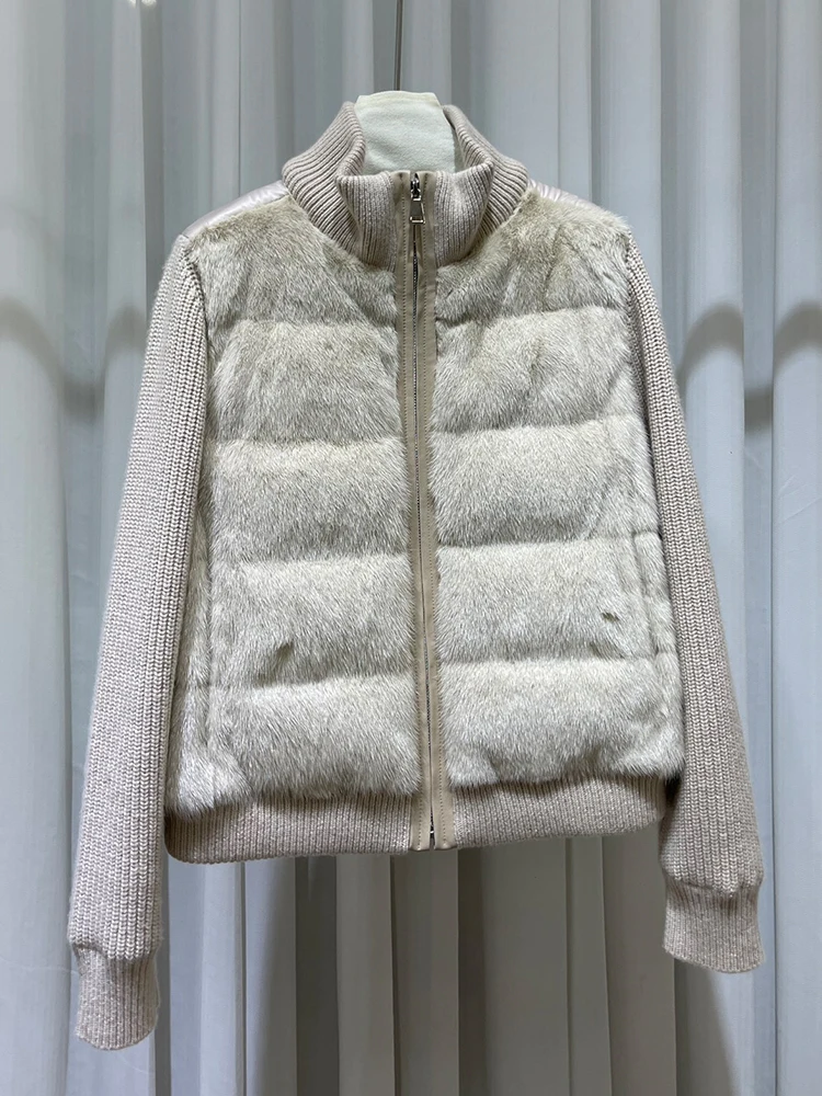 Women Winter Warm Natural Goose Down Puffer Jacket Cashmere Wool Jackets Real Mink Fur Coat Thick Female Outwear Coat