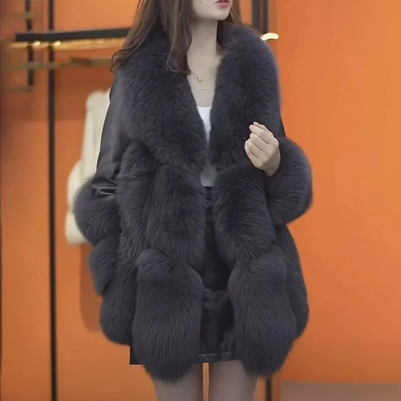 Fur Coat for Women With Added Cotton Thickened 2024 Winter New Loose High-end Slim Fit Slimming Fox Fur Plush Coat Solid Color