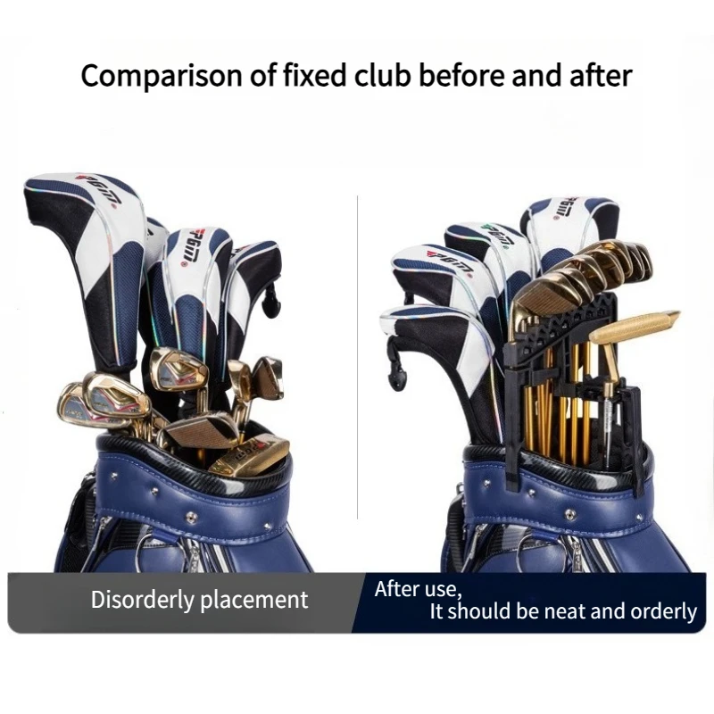 Golf Club Fixture Accommodates 9 Iron Frames To Reduce Club Head Collisions, Adjustable Width Golf Training Aid Tool