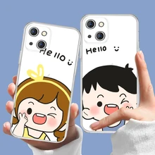 Cute Boy Girl Couple Phone Cases For IPhone 13 Pro Max 12 Mini 11 Pro XS XR X 7 8 Plus SE 2020 6S Cartoon Transparent Soft Cover