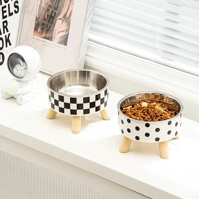 Cat Bowl Cats And Dogs Simple Polka-dot Stainless Steel Pet Tall Bowl Drinking Water Anti-overturn Water Bowl Food Bas pet food bowls