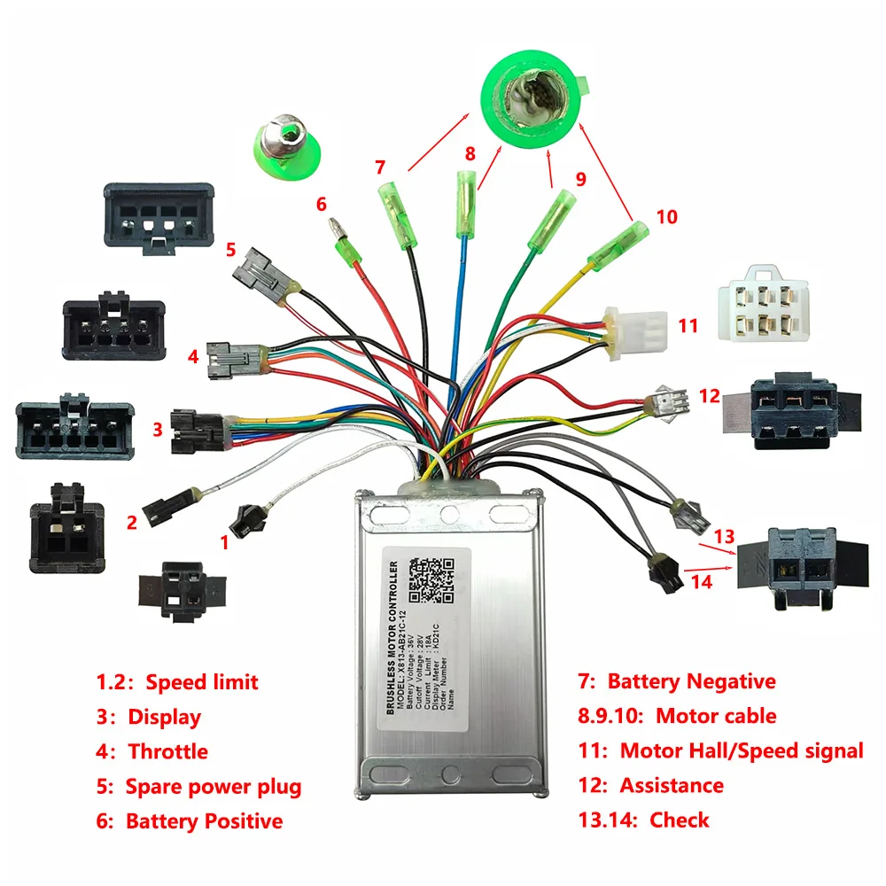 Controller Motore Brushless per E-Bike 36V/48V 15A X813-AB21C-12, Accessori per Bici Elettrica e Scooter - immagine 2