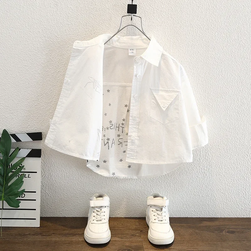 Boys Long Sleeve Shirt Autumn Fashionable Children's Clothes Casual Stylish Top Spring Baby Outfit Male Kids