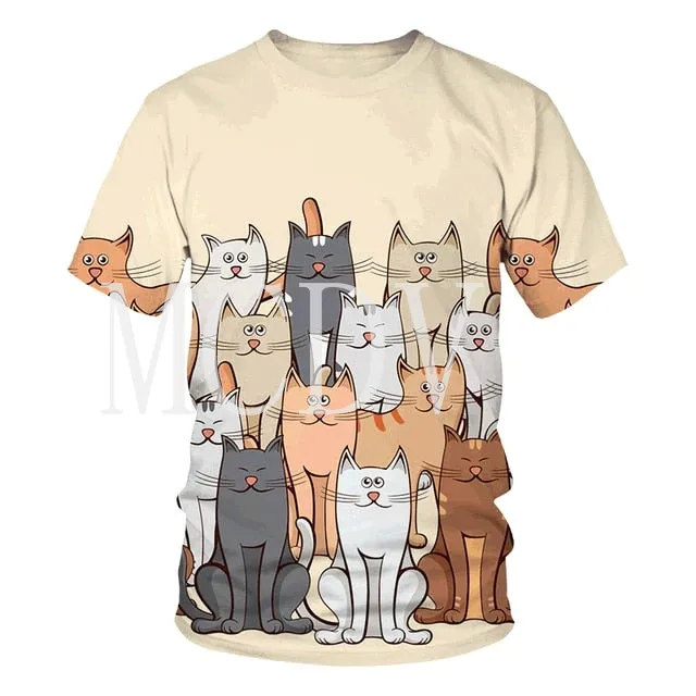 

2023 Summer Men's Printed Casual Crew Neck Short Sleeve T-Shirt Hippy Style Cat 3D Printed T Shirt