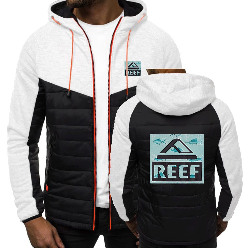 Reef 2023 Men New Autumn Winter 7Color Zipper Hooded Cotton Jacket Sweatshirts Casual Patchwork Long Sleeve Coat Tops