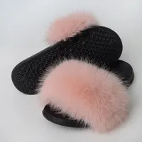 Women'S Faux Fox Fur Slippers Large Summer Open-Toe Fluffy Casual Anti-Slip Sandals Fluffy Black Slide Fur Slider - Image 4