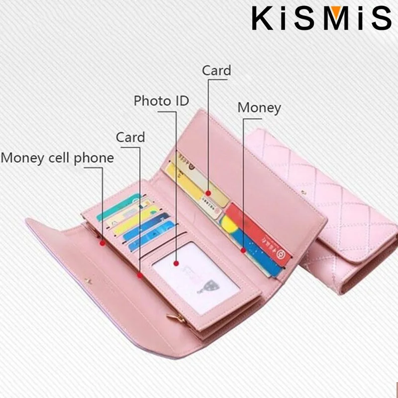 KISMIS Wallets for Women Cute Pink Pocket Womens Wallets Purses Plaid PU Leather Long Wallet Hasp Phone Bag Money Coin Pocket Ca - 6