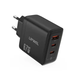 High - Speed 67W GaN Charger with EU Plug - 3 - in - 1 USB C & USB A Ports - 67W EU Black Charger