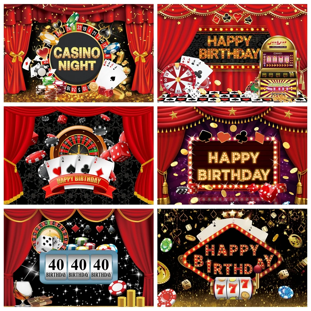 

Casino Backdrop Solitaire Dice Red Curtain Kid Adult Birthday Party Photography Background Decor Banner Poster Photo Studio Prop