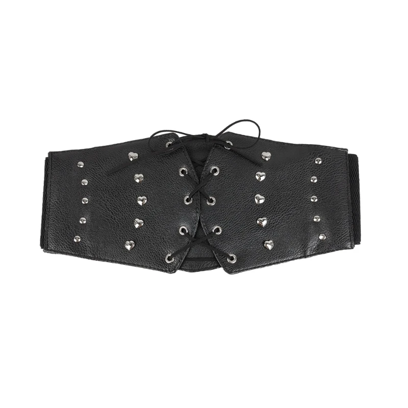 

Girls Waist Belt with Alloy Heart Rivet Stretchy Wide Belt for Banquet Party