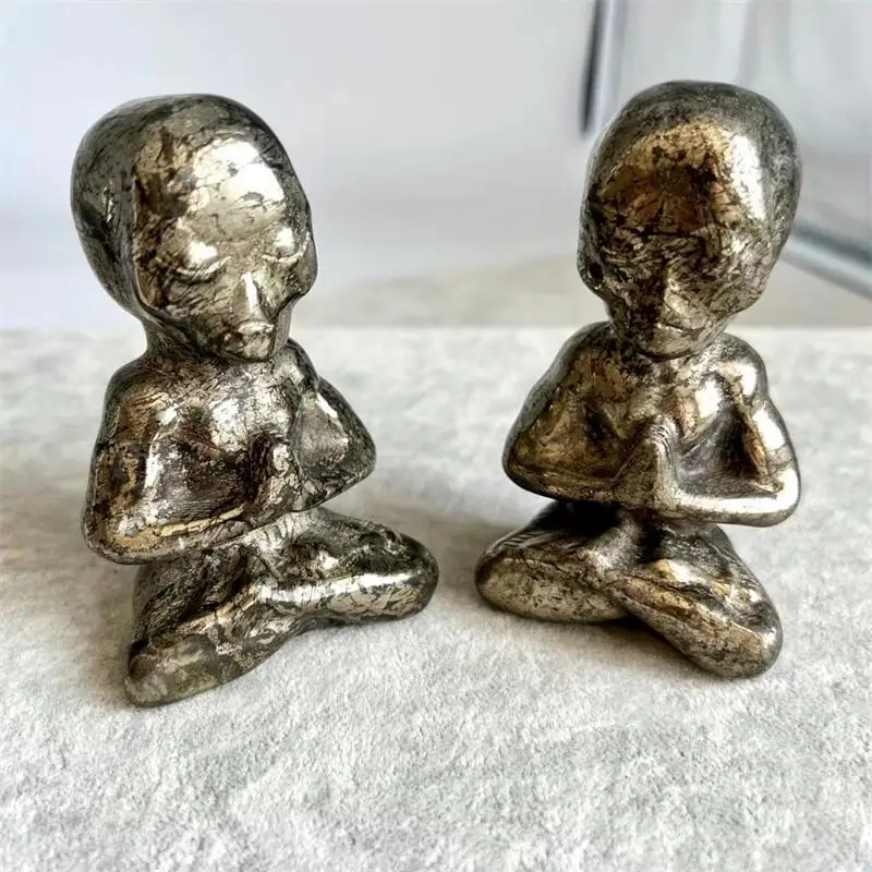 

Natural Pyrite Meditation Alien Carving Crystal Yoga Home Decoration Crafts Carving Healing Energy Stone Ornaments 1pcs