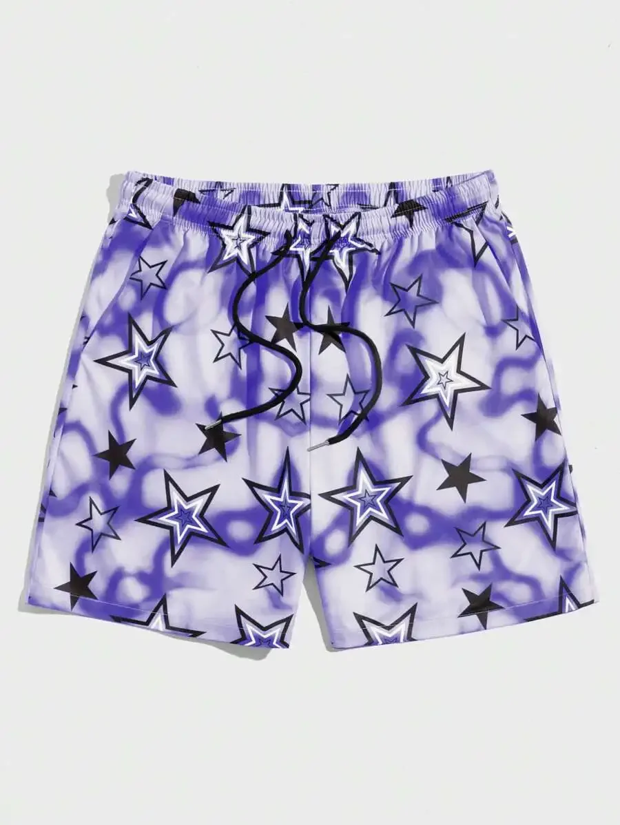 New Men's Summer Shorts Loose Luxury Shorts 3D Printed Casual Five pointed Star Printed Harajuku Shorts Hawaiian Beach Shorts 4