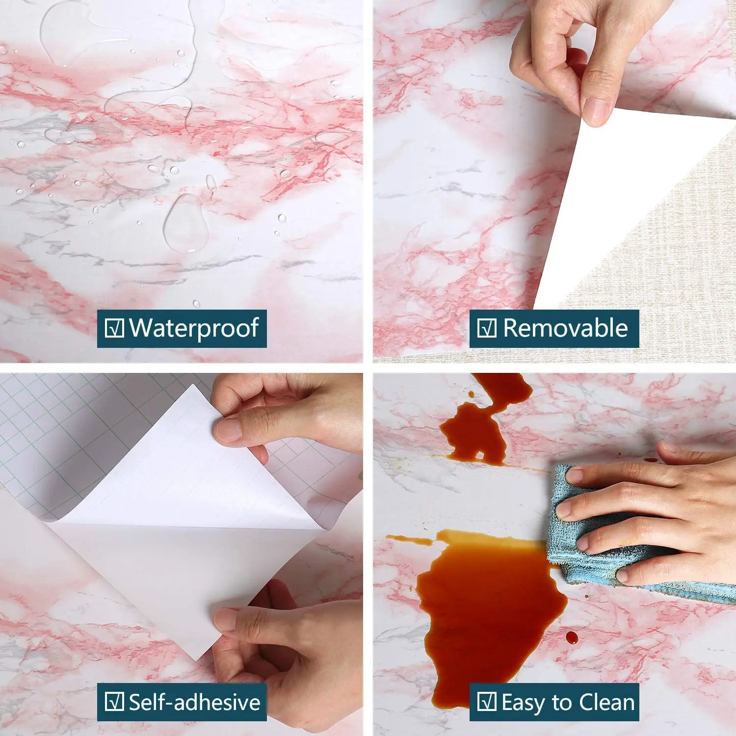 Description Picture 3 of itemVinyl Pink Marble Wallpapers Peel Self-adhesive Removable Waterproof Wall Covering Table Countertop Cabinet Furniture Stickers