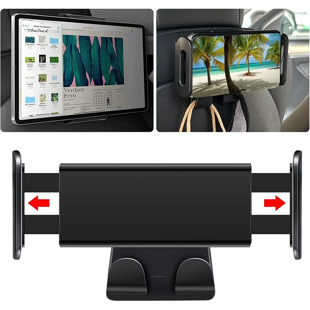 For Tesla Model 3/Y Back Seat Phone Holder with 2 hooks 360&deg; Rotate Stand Auto Headrest Bracket Support for Tablet PC iPad Mini