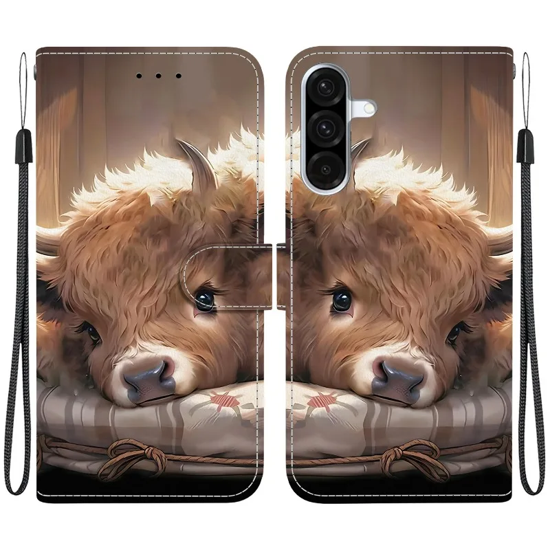 Leather Phone Cover with Lion and Panda Design - Wallet Flip Case with Card Protection