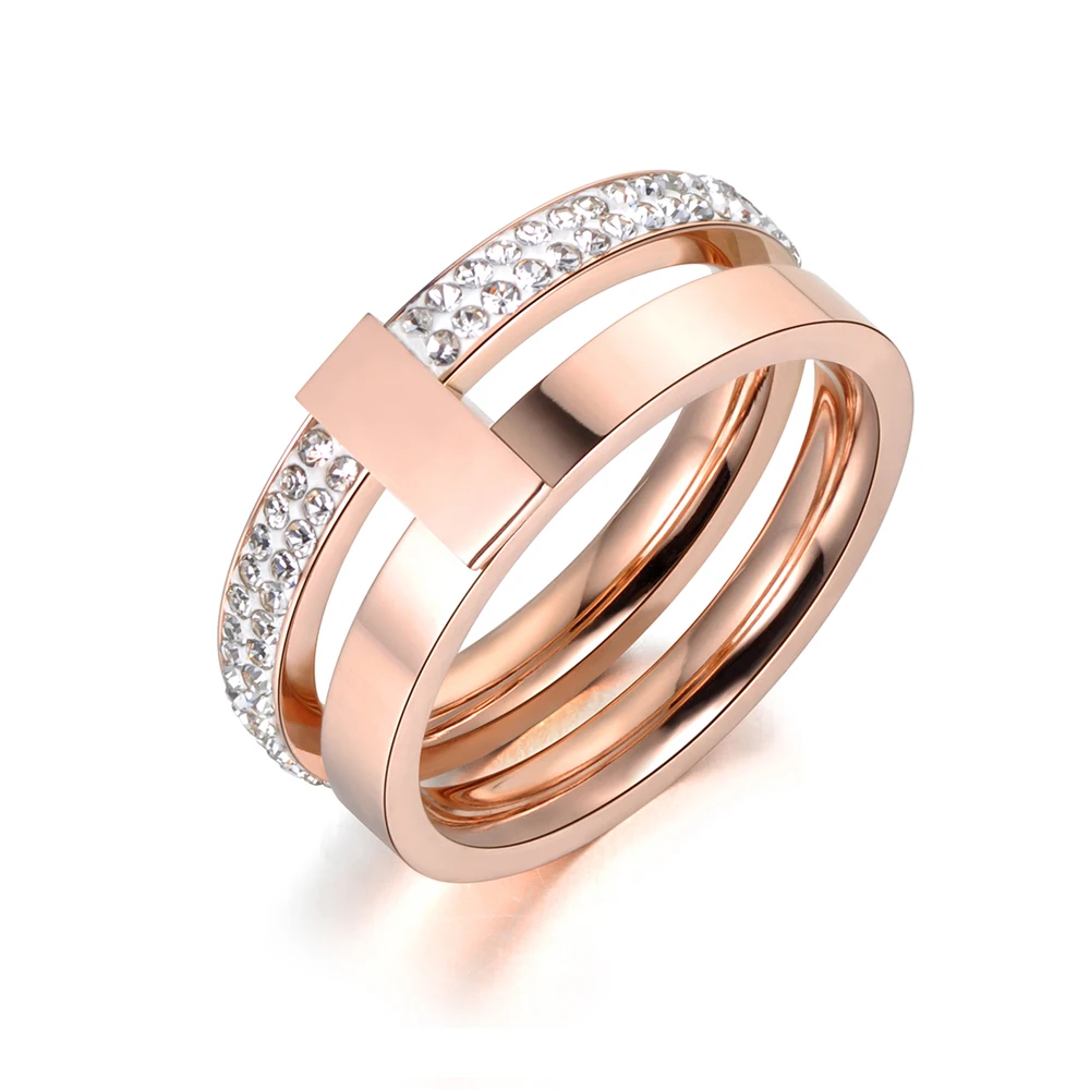 Wedding Rings Women 316L Stainless Steel Rose Gold Rhinestone Shell
