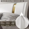Modern Faux Leather Upholstered Platform Bed Frame with Golden Iron Metal Decor, No Box Spring Needed, Queen Size 4